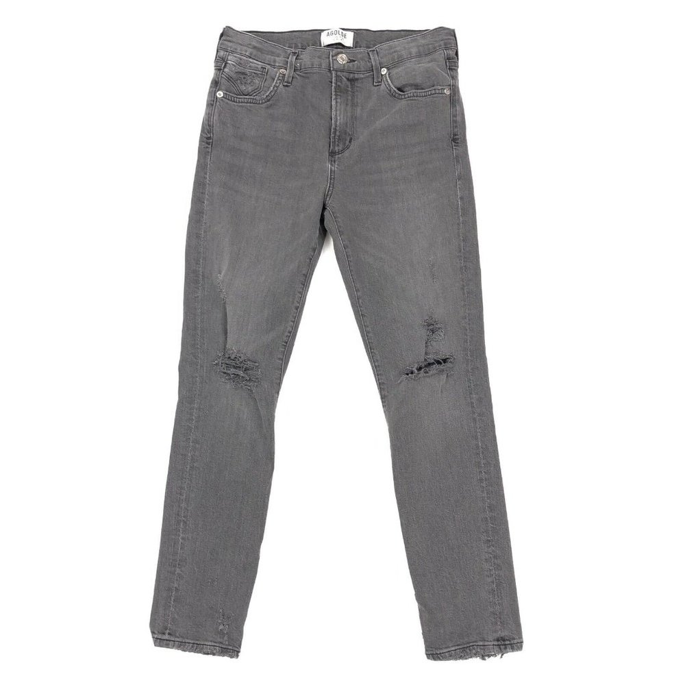 AGOLDE Feel Good Sophie Mid Rise Skinny Jeans Women's 27 27X25.5 Grey Distressed
